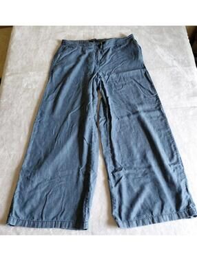 Chicos Black Label Wide Leg Linen Pants Size 2.5 Large Blue Pull On